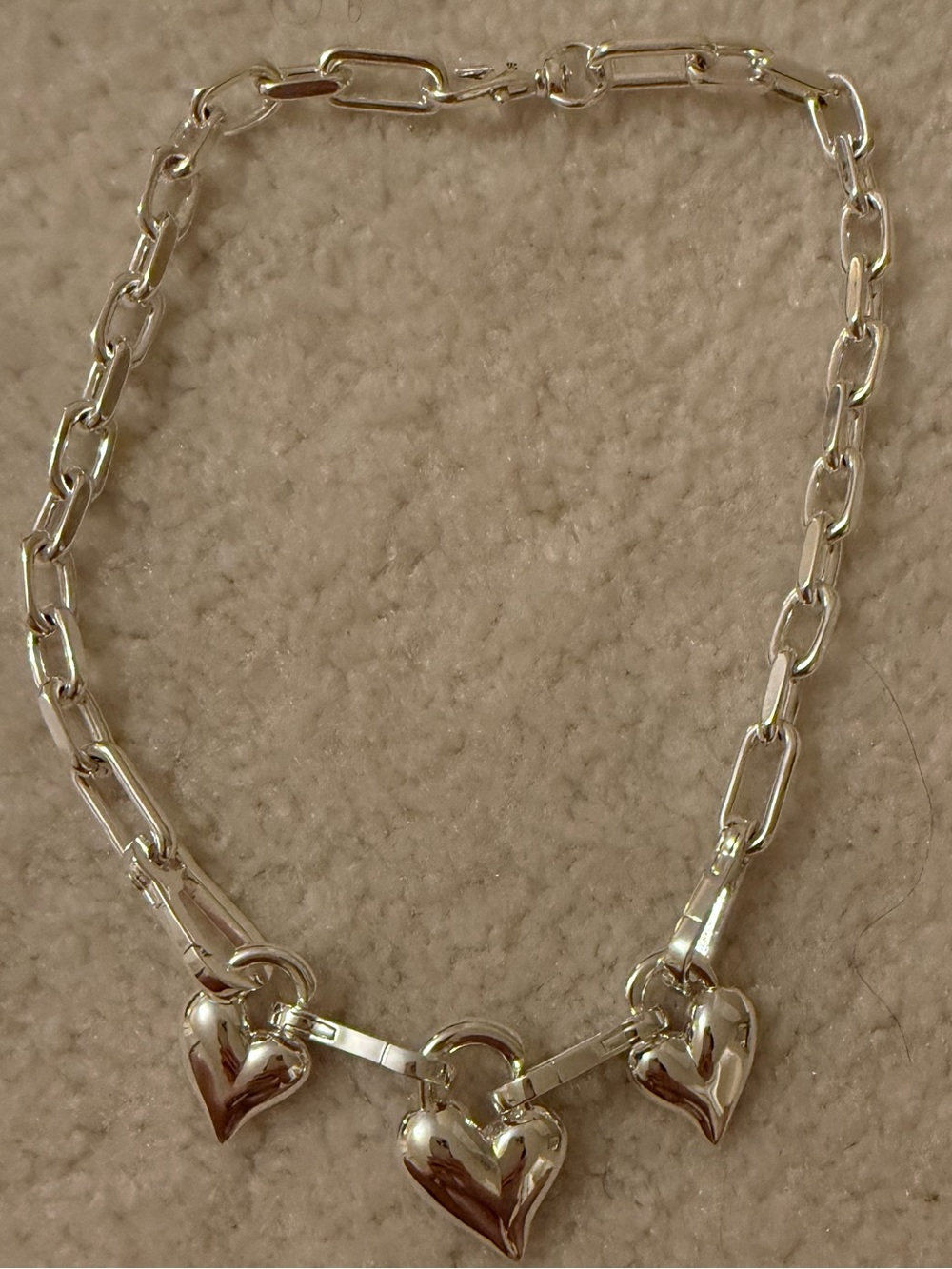 Jenny Bird Padlock Silver Triple Heart Link Pendant Necklace